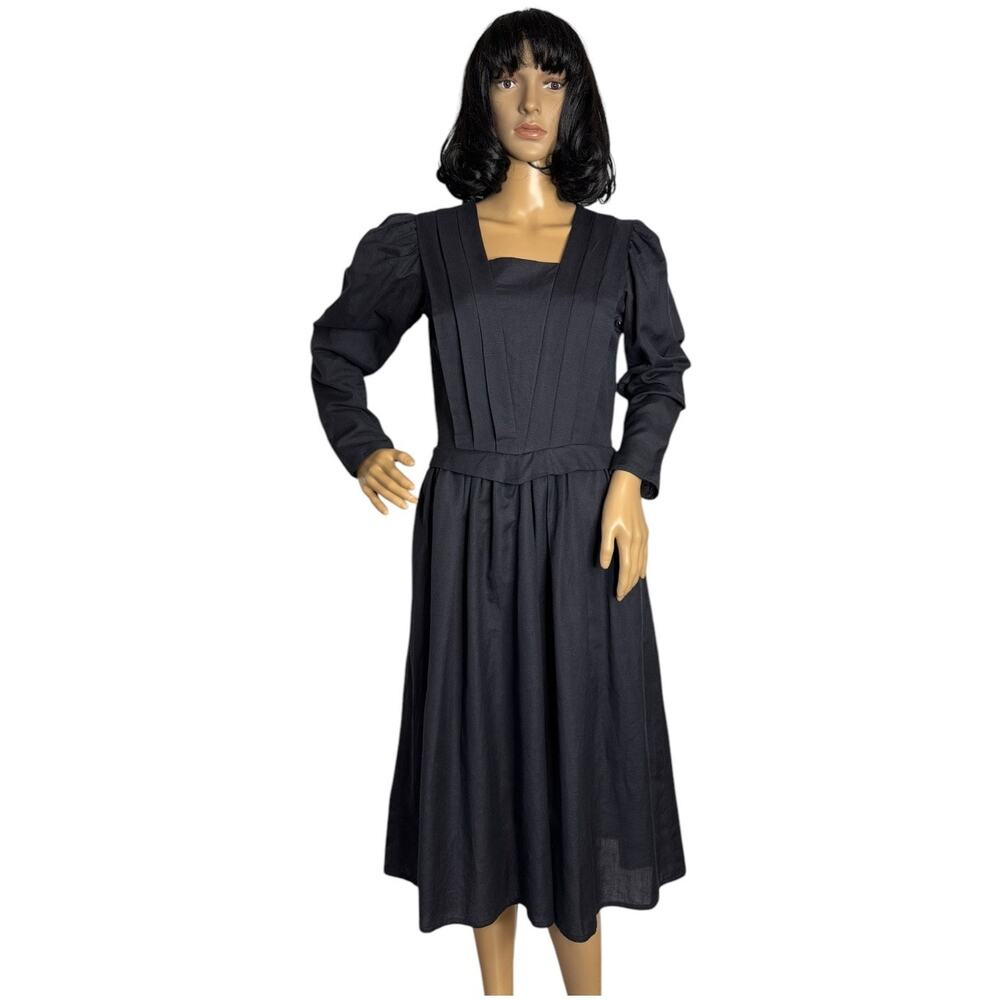 Vintage 70’s Diane Von Furstenberg Ladies Linen black midi dress size small